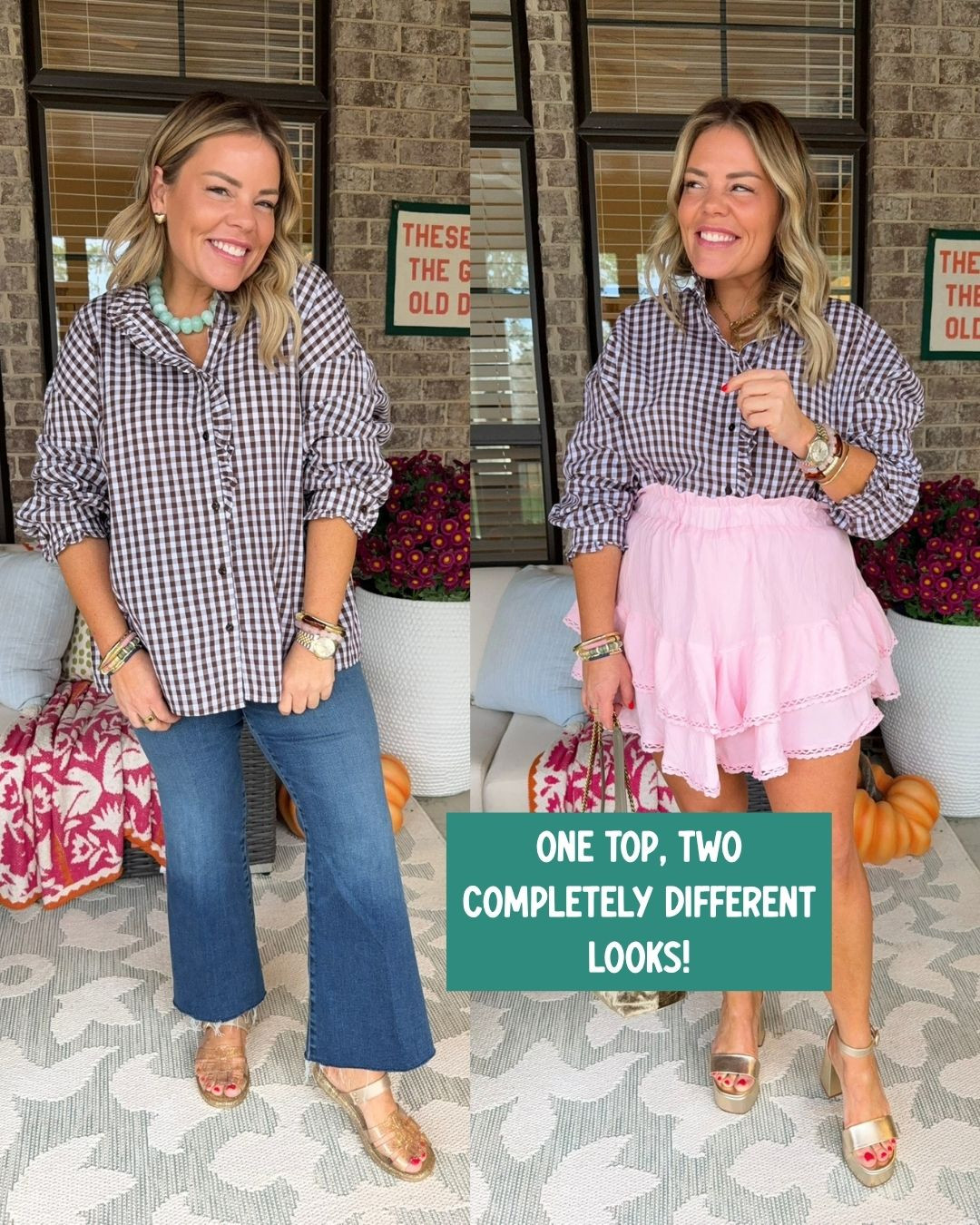 One top, two completely different ways to style it! Looks super cute either way!

#LTKSeasonal #LTKgrwm #LTKootd