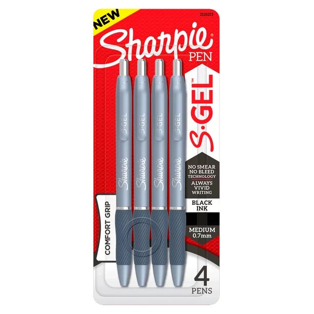 Sharpie S-Gel, Gel Pens, Medium Point (0.7mm), Black Gel Ink Pens, 4 Count | Walmart (US)