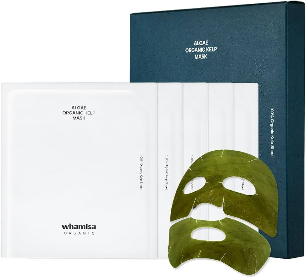 Whamisa Organic Algae Kelp Facial Sheet Mask, De-Puffing, Deep Hydration, Soothing, Moisturizing,... | Amazon (US)