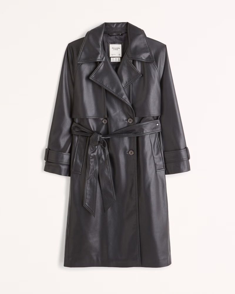 Vegan Leather Trench Coat | Black Leather Coat | Winter Coat Coats | Abercrombie Coat | Abercrombie & Fitch (US)