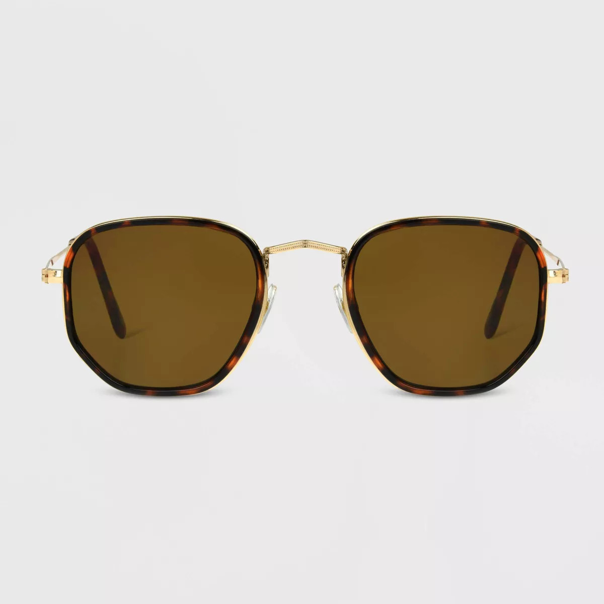 Women's Tortoise Shell Print Narrow Metal Geo Round Sunglasses - Universal Thread™ Gold | Target