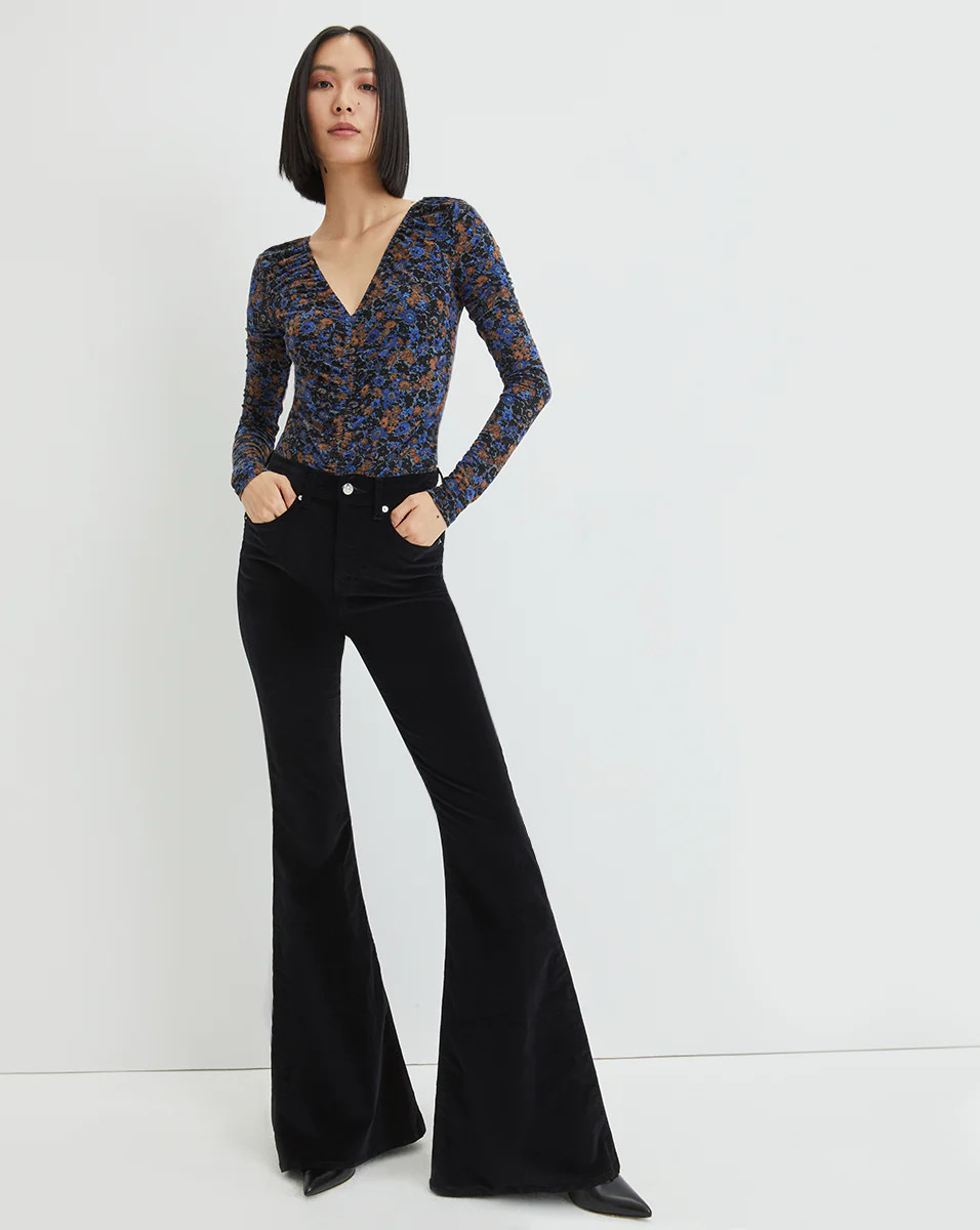 Veronica Beard Sheridan Bell-Bottom Jean Velvet Black | Veronica Beard