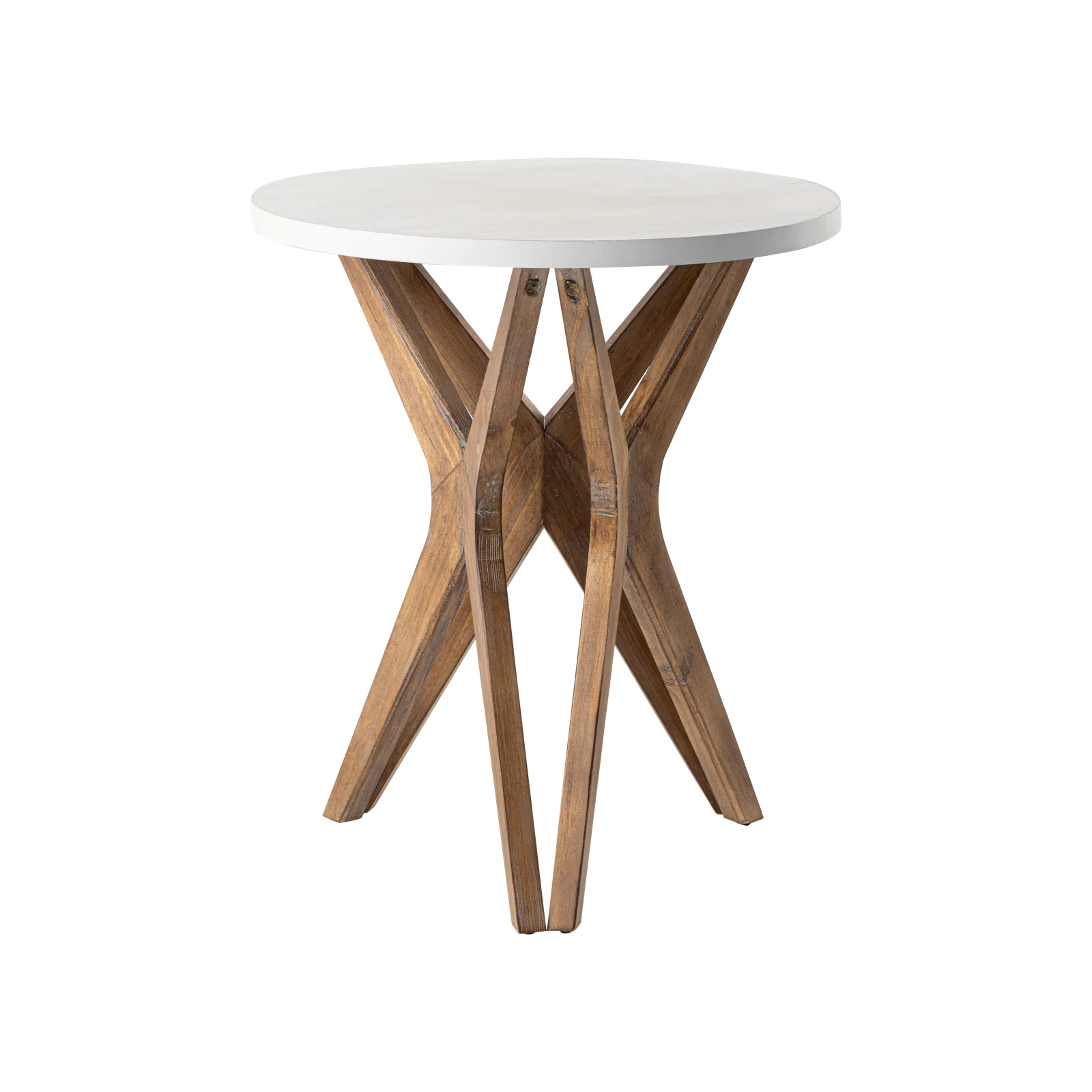 Moty Crossed Legs Round End Table, Distressed White Top with Tripod Base for Modern Farmhouse, Bo... | Wayfair North America