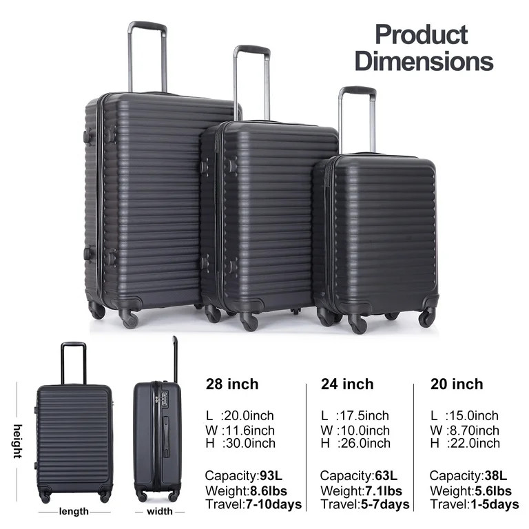 Travelhouse 3 Piece Luggage Set Hardshell Lightweight Suitcase with TSA Lock Spinner Wheels 20in2... | Walmart (US)