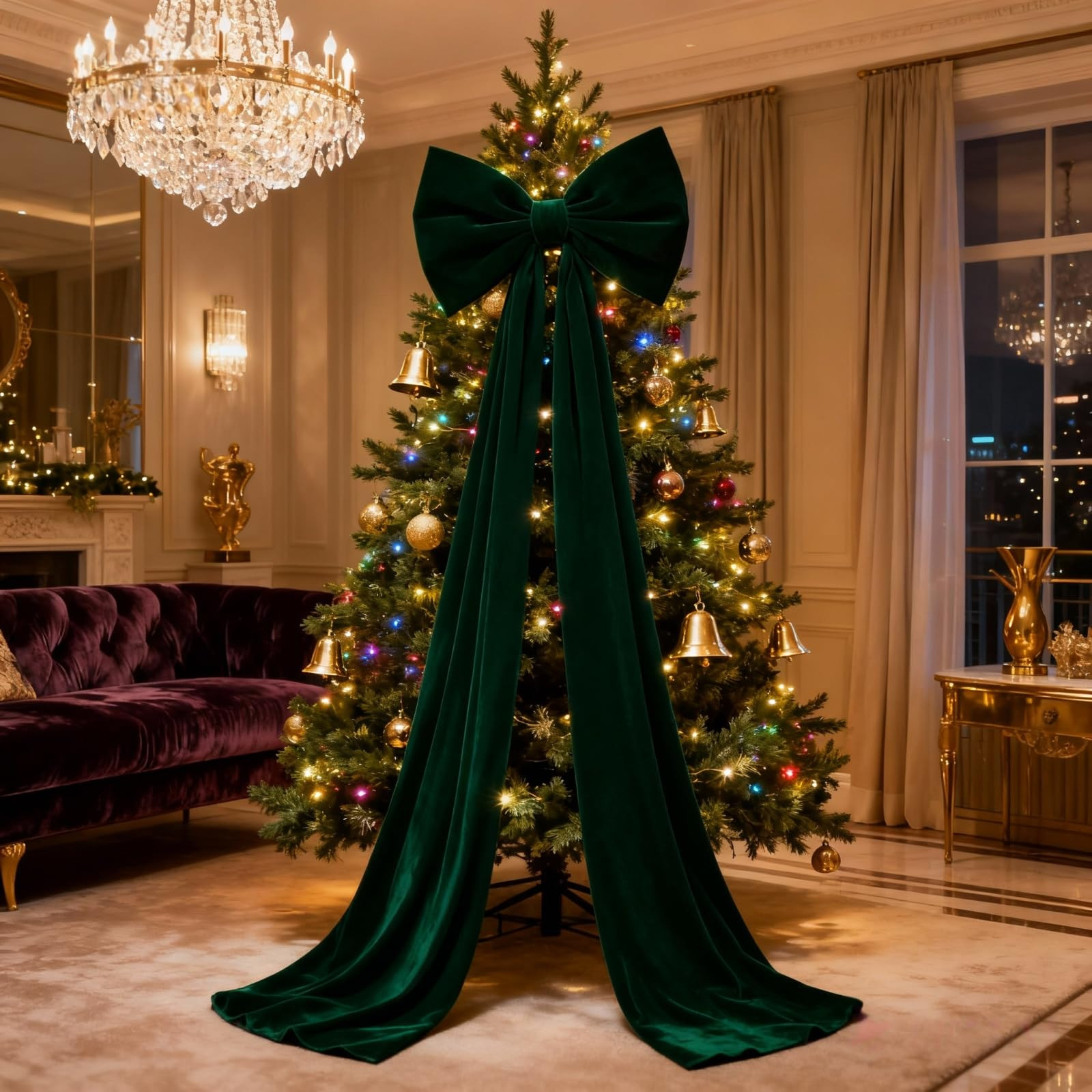 Christmas Decorations, Oversized Luxury Tree Topper，6.6Ft Velvet Christmas Bow - for Large Chri... | Amazon (US)