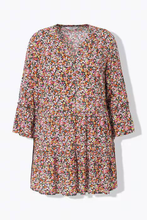 Tunikabluse, Alloverdruck, Tunika-Ausschnitt, 3/4-Ärmel | Happy Size - DE