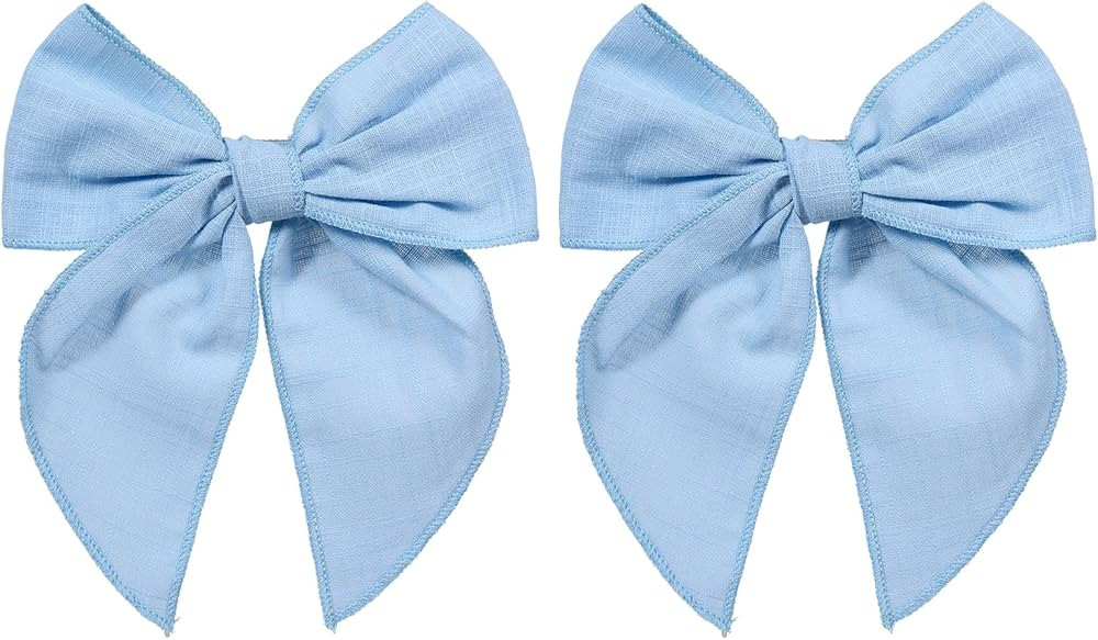 2pc Light Blue Cotton Linen Hair Bows 5.5" Soft Fable Hair Bow Barrettes for Girls Ponytail Sailo... | Amazon (US)