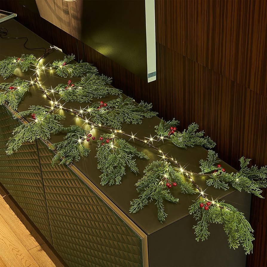 Birchlitland Christmas Garland with Lights Cadar Lighted Garland Battery Operated with Timer or U... | Amazon (US)