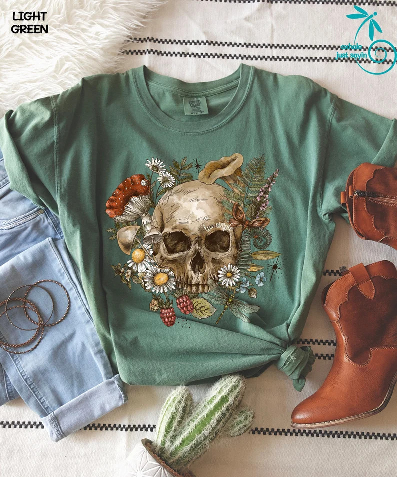 Goblincore Tshirt Botanical Skull Floral Skull Cottagecore - Etsy | Etsy (US)