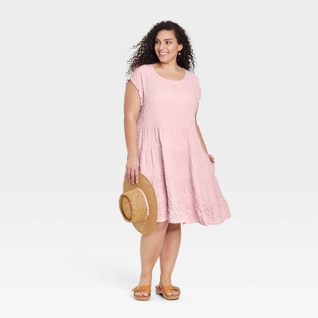 Women's Flutter Short Sleeve Textured Tiered A-Line Dress - Knox Rose™ | Target