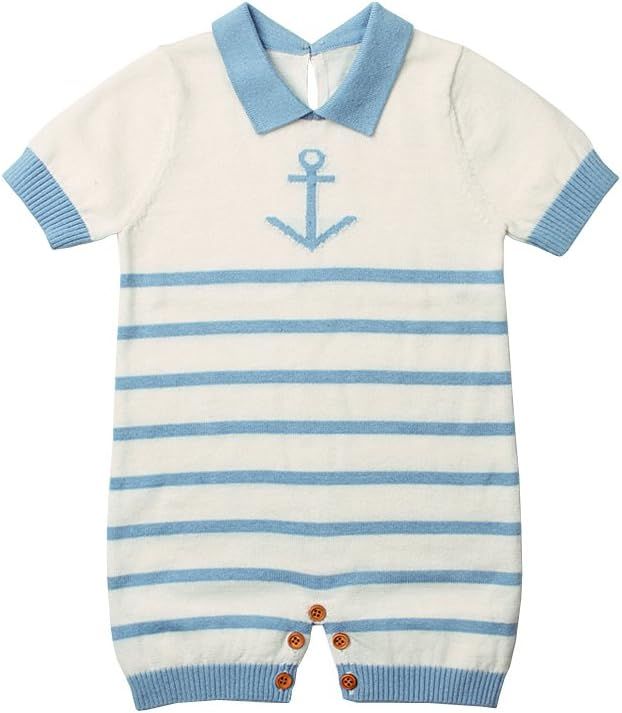 mimixiong Nautical Baby Boy Romper Adorable Toddler Navy Bodysuit Short Sleeve Cotton Clothing | Amazon (US)