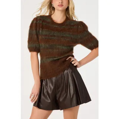 ASTR the Label Jean Crewneck Sweater in Brown Green Stripe at Nordstrom, Size X-Small | Nordstrom