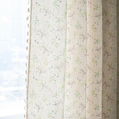 LISM Farmhouse Semi-Sheer Curtains for Living Room, Beige Floral Cotton Linen Blend, Set of 2 Panels (52x84) | Target