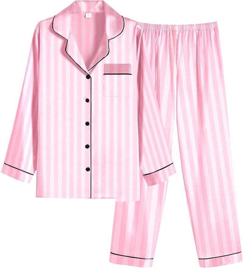 Ekouaer Women Satin Pajamas Set Classic Button Down Long Pjs Set | Amazon (US)