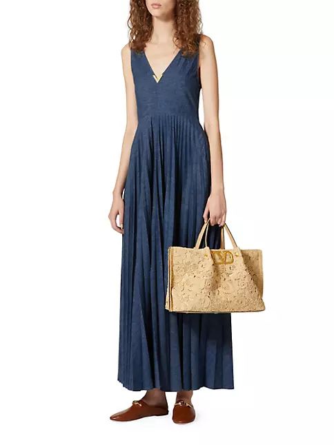 Valentino Garavani Medium Shopping Bag in Lace Effect Raffia | Saks Fifth Avenue