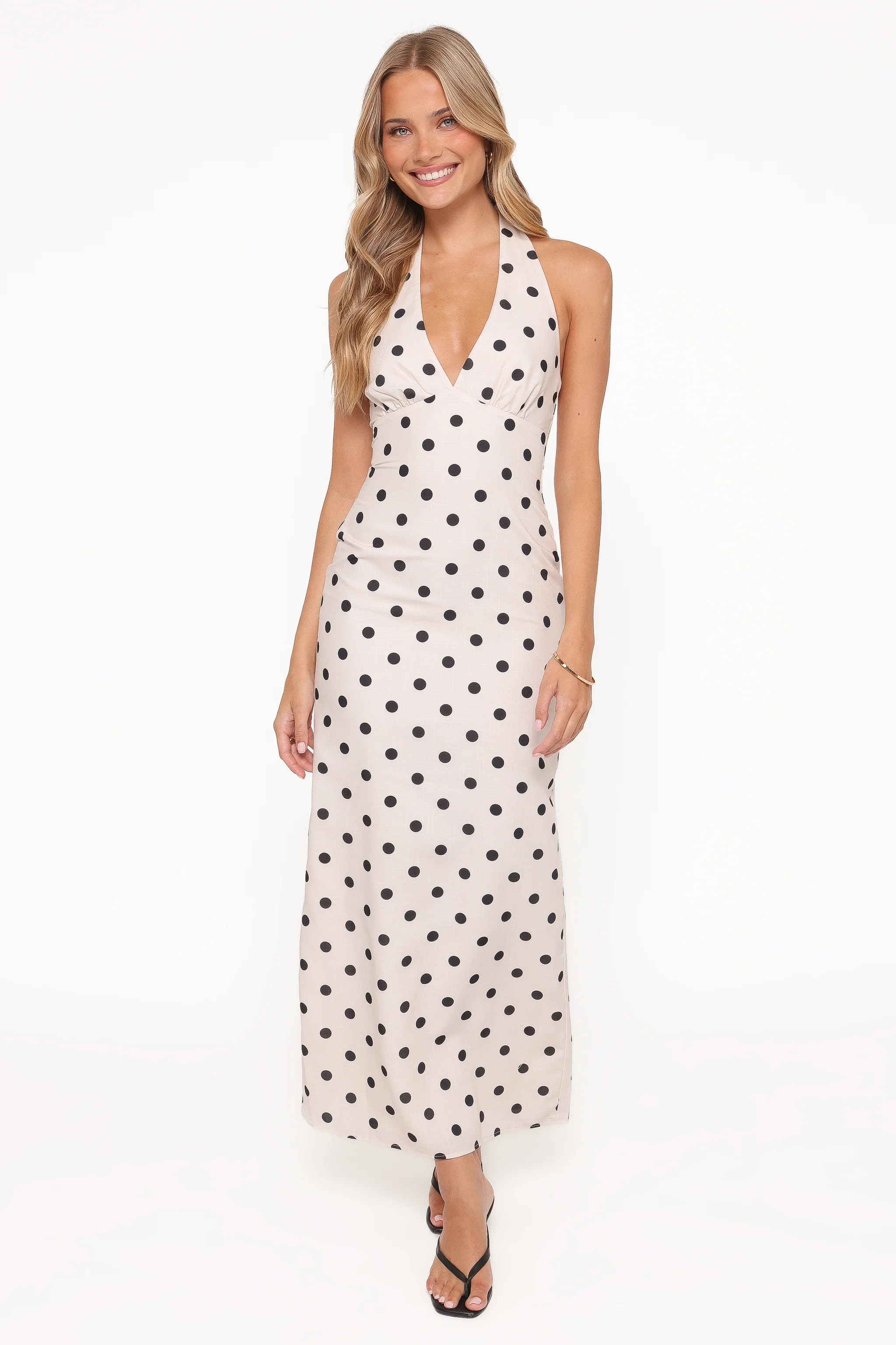 Adora Halterneck Maxi Dress - White Polka Dot | Petal & Pup (US)