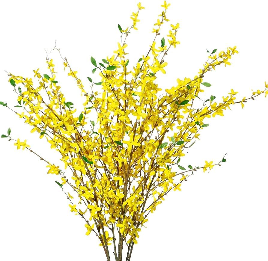 Sggvecsy Fake Forsythia Stems Artificial Orchids Flowers 4 Pcs Fake Forsythia Branches Fake Faux ... | Amazon (US)