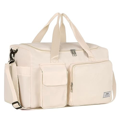 FIORETTO Women's Gym Duffle Bag with Shoes Compartment, 37L Capacity, Ideal for Travel, Gym, Sports, Duffel, Weekender, Beige | Amazon (US)