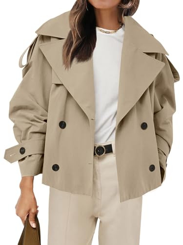 Tankaneo Womens Cropped Trench Coat Casual Double Breasted Short Jacket Fall Fashion Outerwear wi... | Amazon (US)