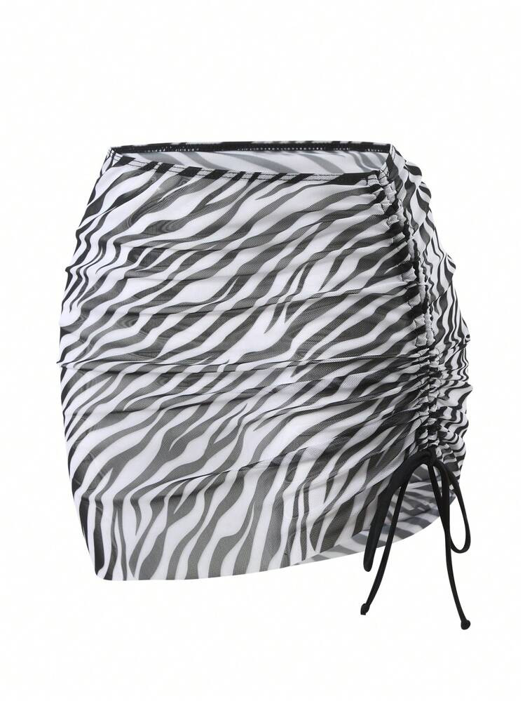 Swim Vcay Women's Zebra Print Drawstring Cover Up Skirt, Random Printed Design | SHEIN