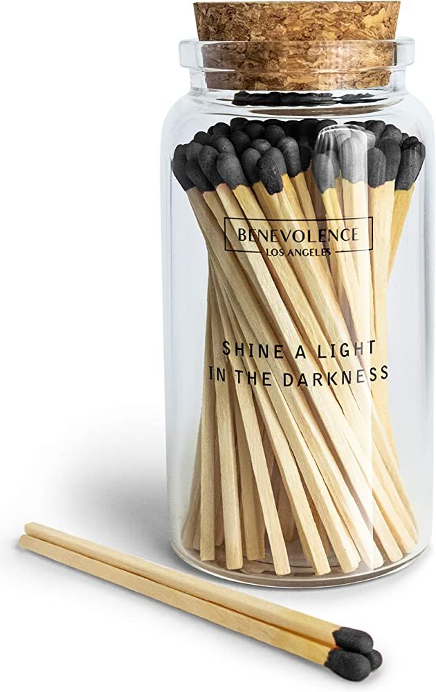 Benevolence LA Decorative Wooden Matches, Artisan Long Matches for Candles, Matches in a Jar, Colored Safety Matches for Lighting Candles with Match Striker On The Bottle, Midnight Black 4 inches | Amazon (US)
