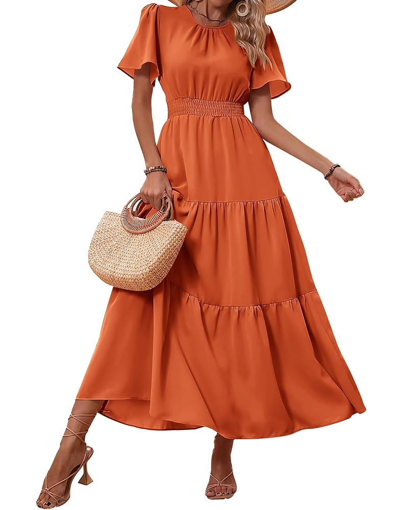 PRETTYGARDEN Women's Summer Casual Short Flutter Sleeve Round Neck Smocked Waist Tiered Boho Flor... | Amazon (US)