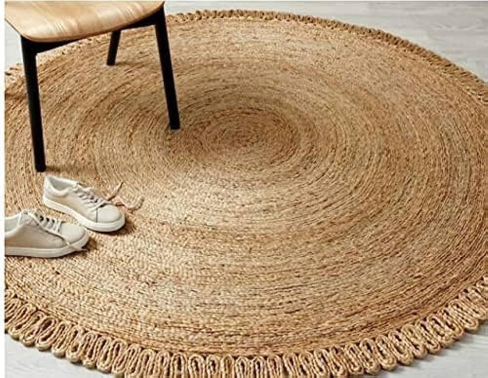 GRUHUM Handwoven Round Jute Area Rug 4ft Natural Fiber Round Handmade Boho Farmhouse Rustuc Vinta... | Amazon (US)