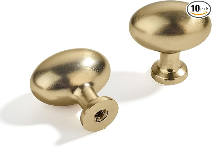 10 Pack Brushed Brass Oval Cabinet Knobs: Solid Satin Brass Drawer Knobs for Dresser Drawers | Amazon (US)
