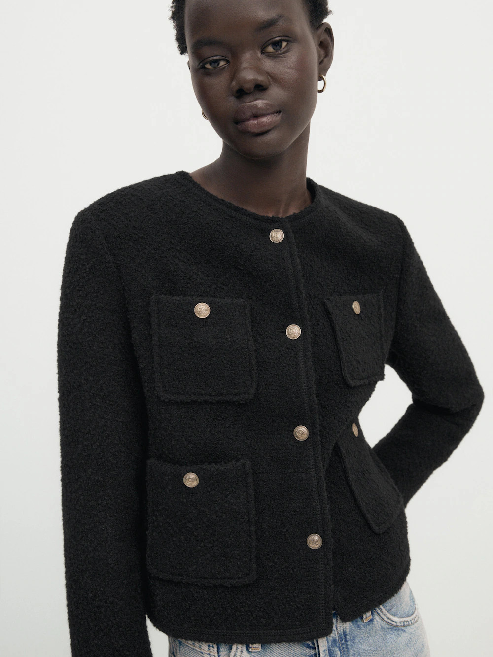 Textured cropped jacket with four pockets | Massimo Dutti US