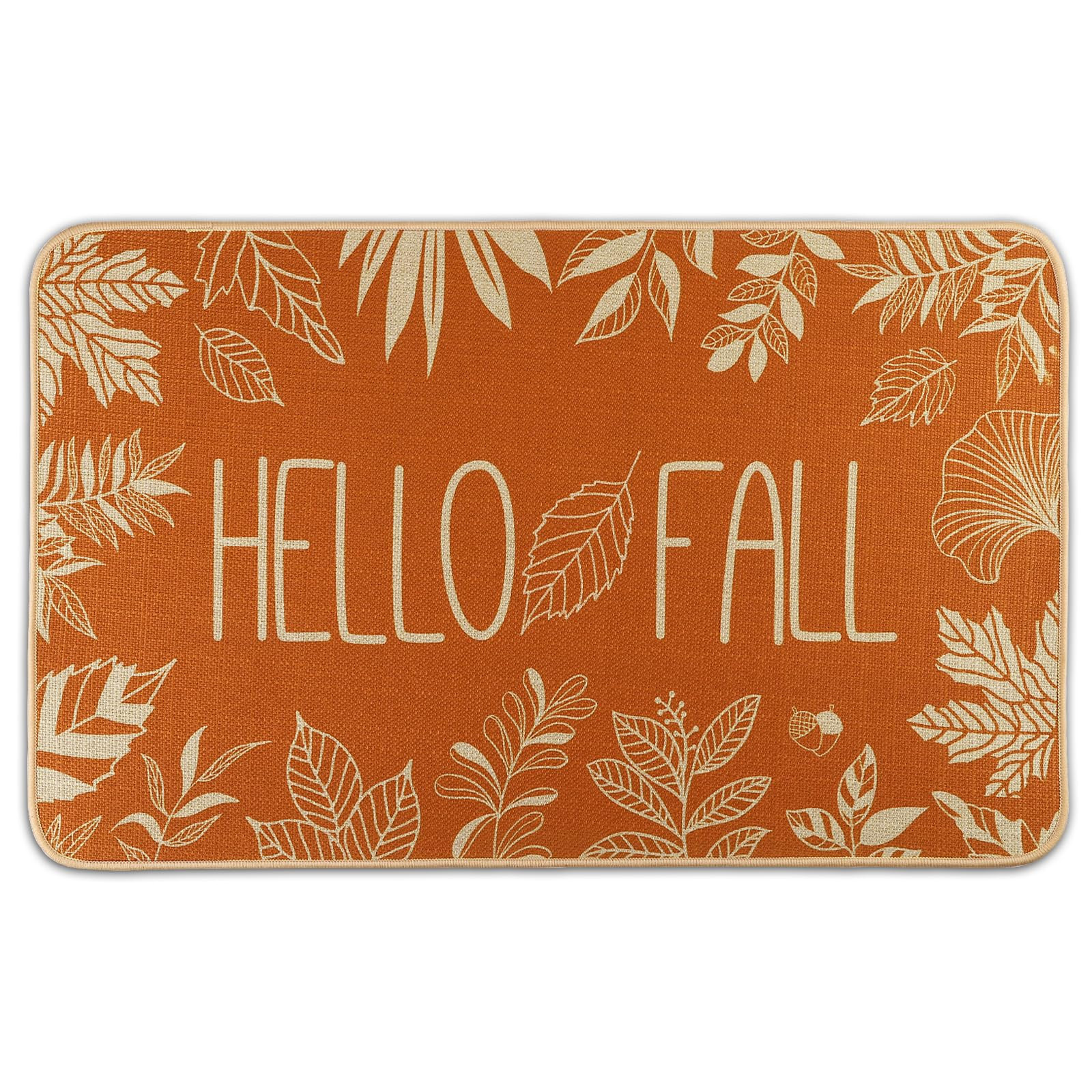 Hello Fall Door Welcome Mat, Autumn Thanksgiving Orange Outdoor Rug Leaves Decor Floor Non-Slip E... | Amazon (US)
