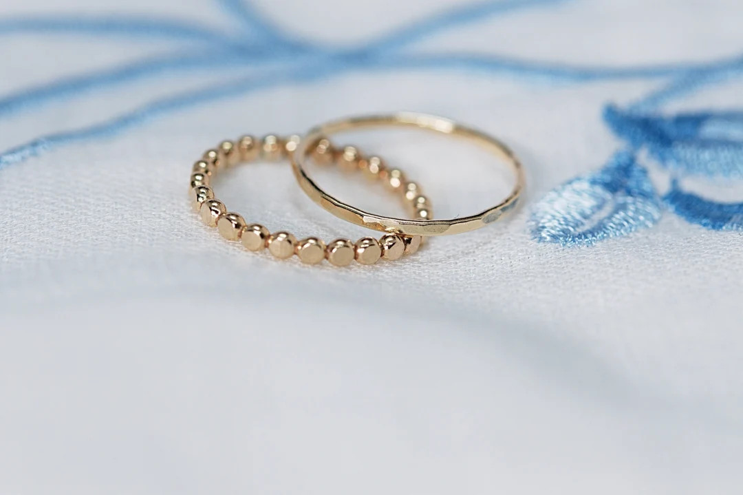 14K Gold Filled Ring Set for 2 Flattened Bead Ring- Bead Stacking Ring Silver Rose Gold - Minimal... | Etsy (US)
