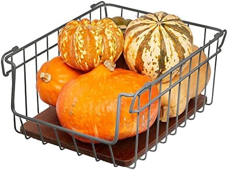 The Ría Safford Collection by iDesign Open Front Wire Basket with Acacia Wood, 14" x 10" x 6", C... | Amazon (US)