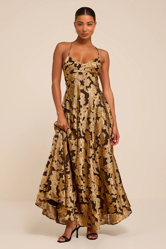 Starlet Brown Burnout Lace-Up Maxi Dress | Lulus