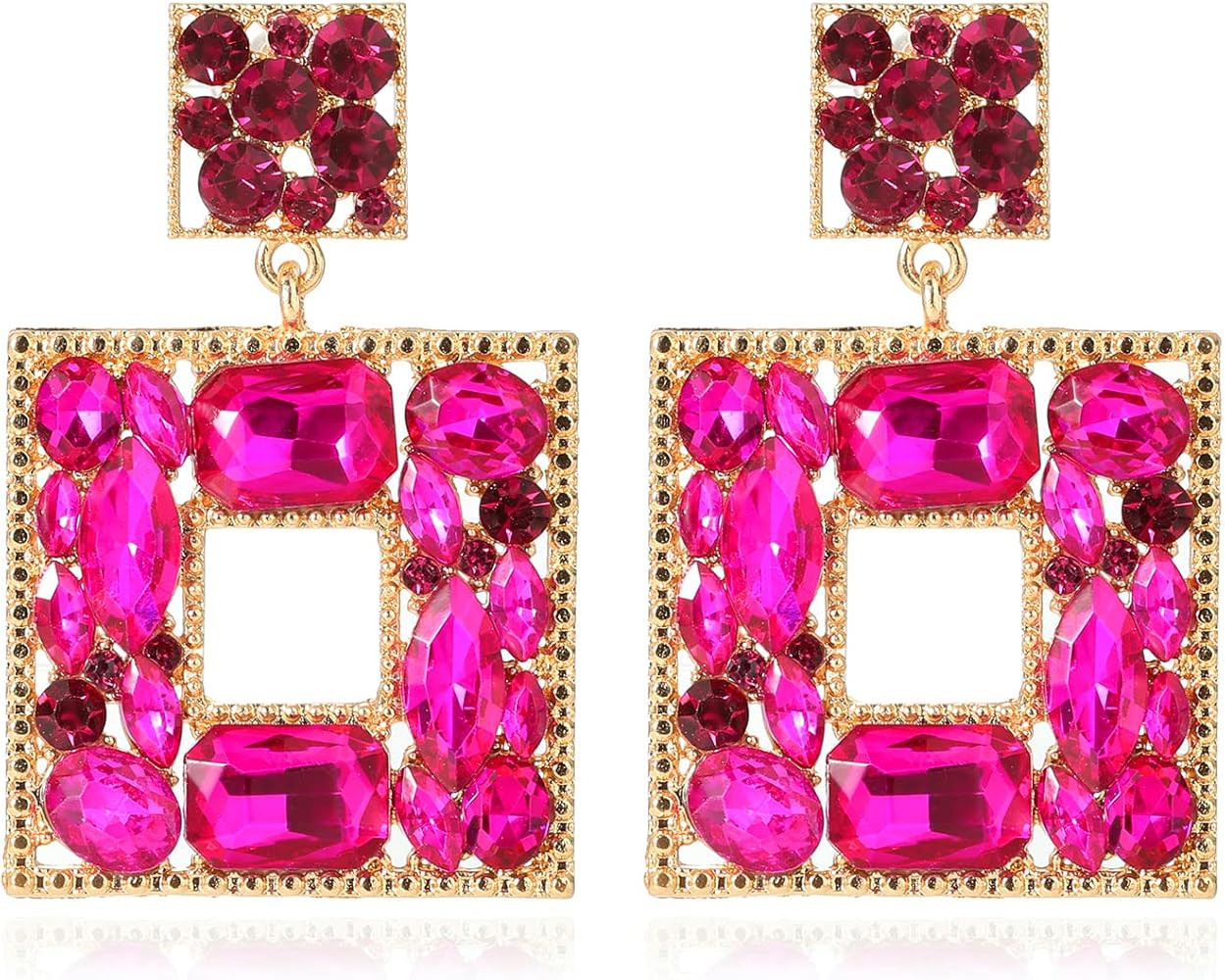 ATIMIGO Rhinestone Square Dangle Earrings Trendy Crystal Geometric Drop Statement Earrings hypoal... | Amazon (US)