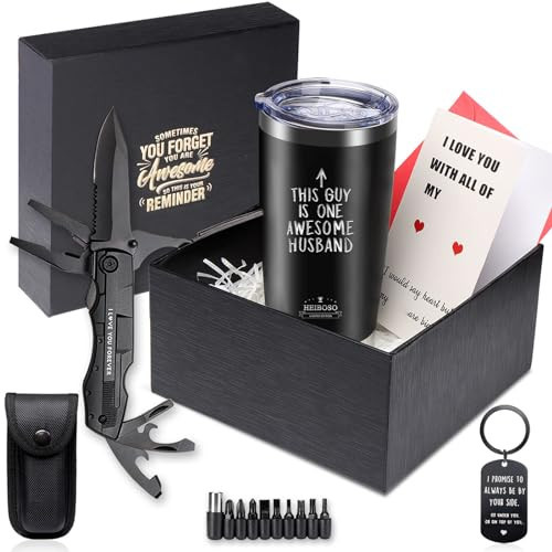 Gifts For Husband - Premium Insulated Tumbler & Multi-Tool Pocket Knife Set with Keychain & Greeting Card - Perfect Best Gifts,Anniversary, Birthday Gift for Him - Mens Wedding Keepsake Box | Amazon (US)
