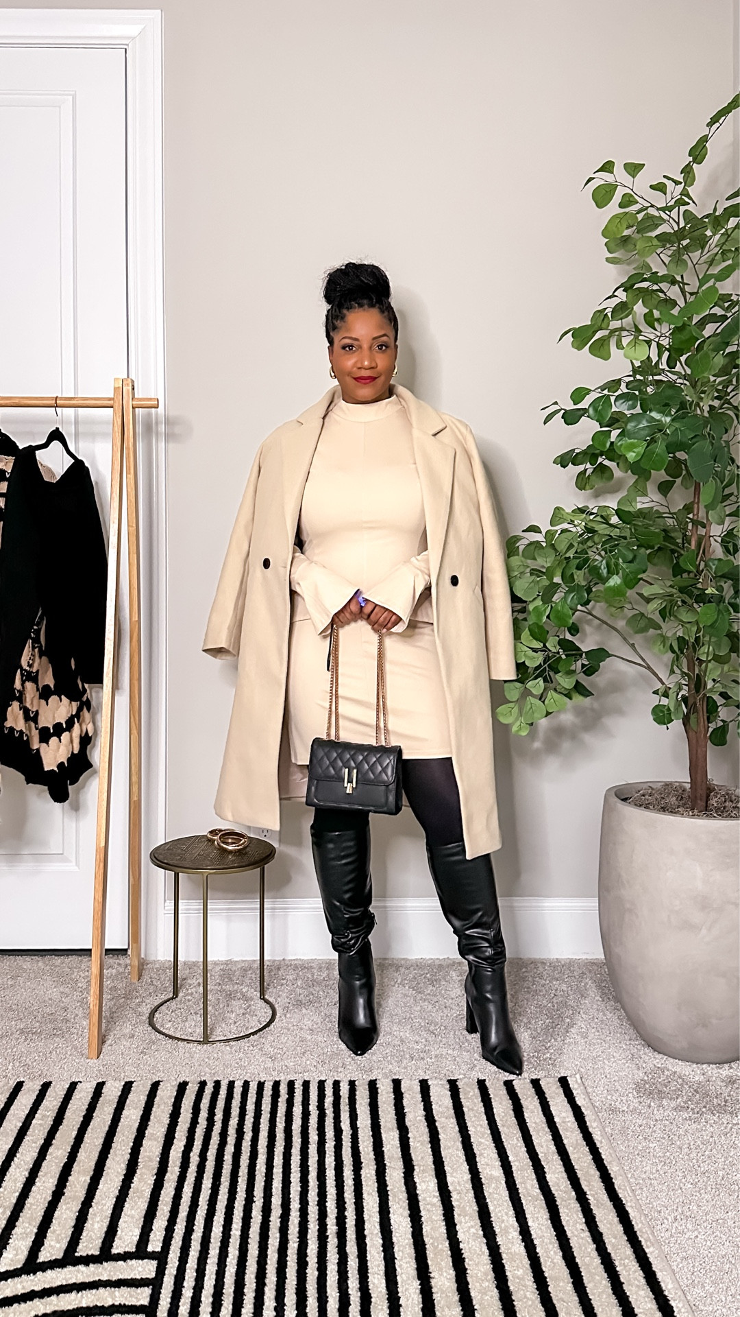 Winter whites 🤍 This dress and coat combo is perfect with knee-high boots.  Wearing an XL in the dress but I could’ve worn my regular size L.

Winter outfit / winter style / winter fashion / neutral outfit / beige coat / mini dress / knee high boots / fall layering / transitional look / chic fall outfit / monochrome winter look / ltk winter style / winter capsule wardrobe / winter fashion inspo / black wide calf tall boots / beige long coat / beige dress with sleeves

#LTKStyleTip 

#LTKgrwm #LTKMidsize #LTKHoliday #LTKSeasonal #LTKFindsUnder50