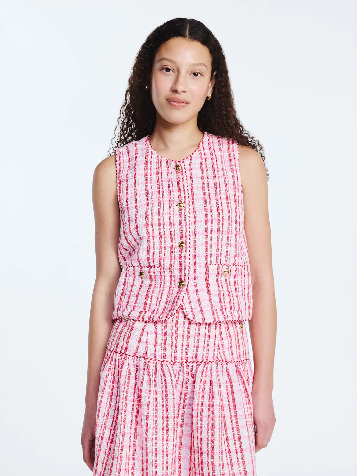 Free Assembly Women's and Women's Plus Sleeveless Button Front Tweed Shell, Sizes XS-4X | Walmart (US)