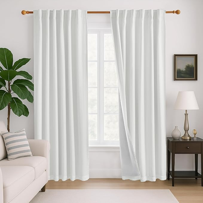Deconovo 100% Blackout Linen-Blend Curtains 52" x 84" (2 Panels, White) – Thermal Insulated, No... | Amazon (US)