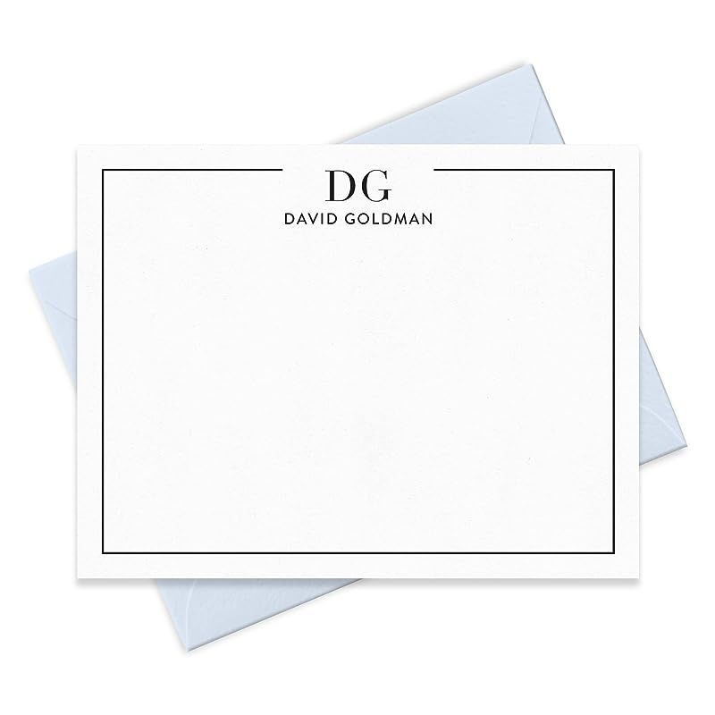 Personalized Note Card Stationery with Envelopes for Men with Border, Monogram and Full Name, Men... | Amazon (US)