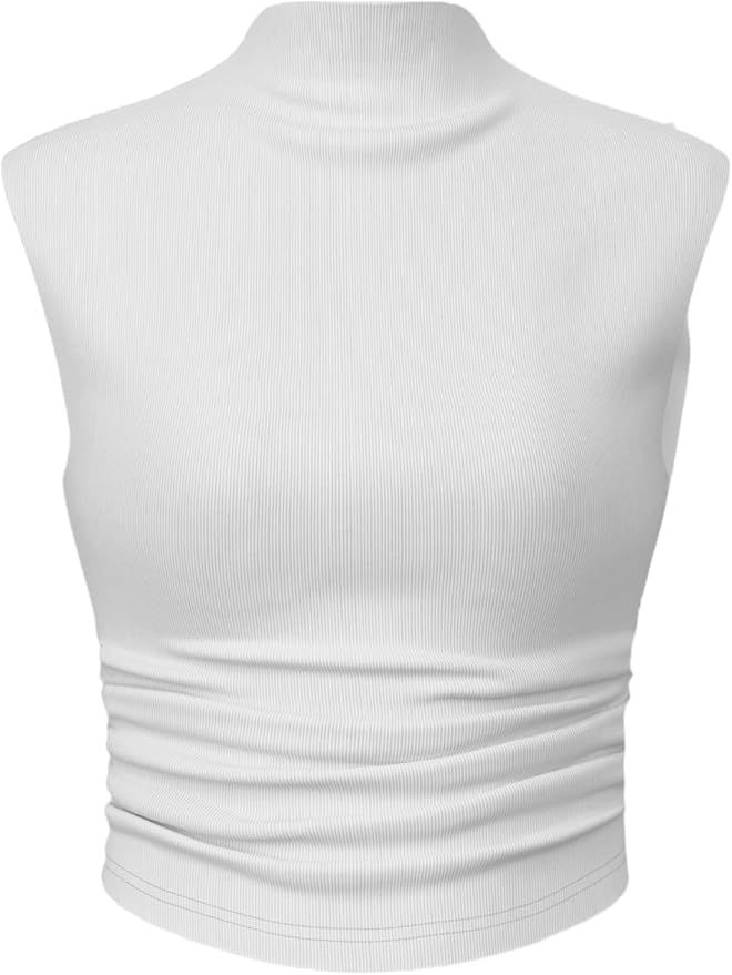 CIDER Solid High Neck Sleeveless Ruched Tank Top | Amazon (US)