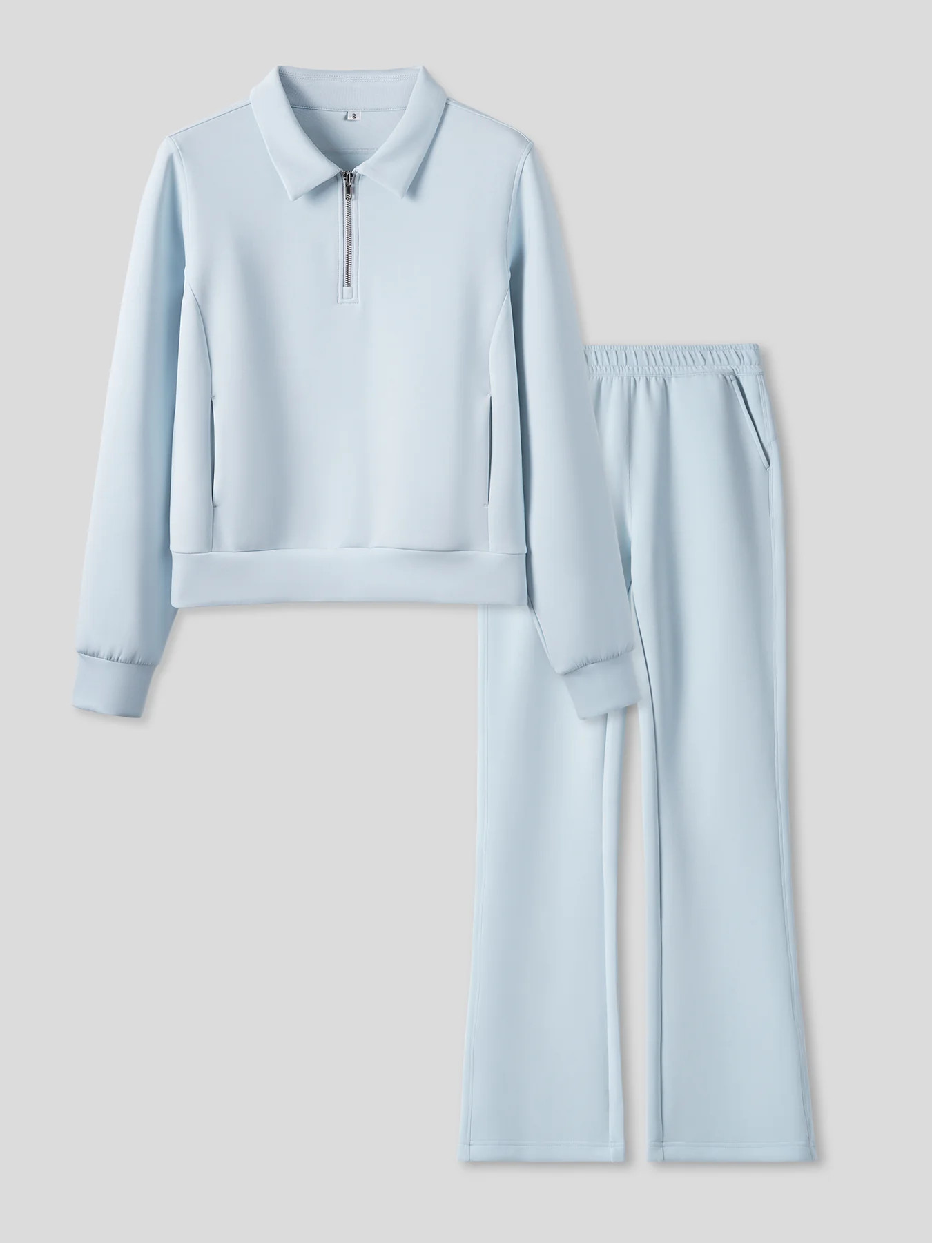 Women Modal Blend Collared Zip Tee And Drawstring Flare Pants Set | FIOBOC CLOTHING