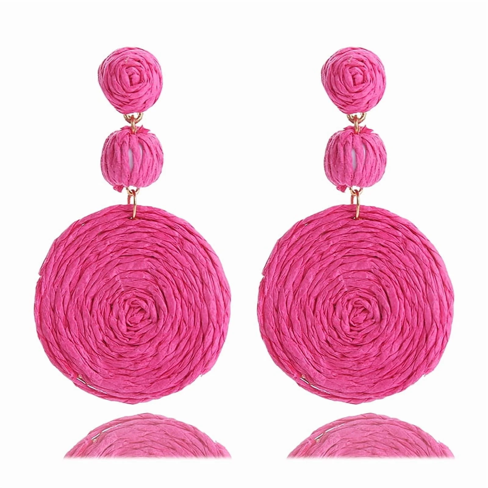 Namzi Ball Earrings for Women, Handmade Statement Drop Earrings Straw Dangle Earrings-Dark Pink | Walmart (US)