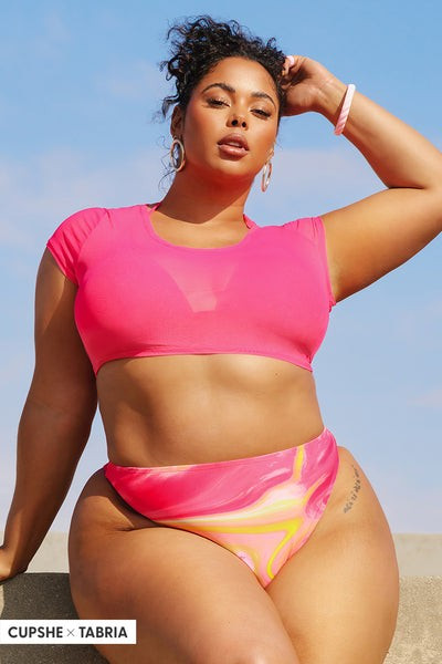 Mesh Top String Triangle & Swirlfriend Cheeky Plus Size Bikini Set | Cupshe