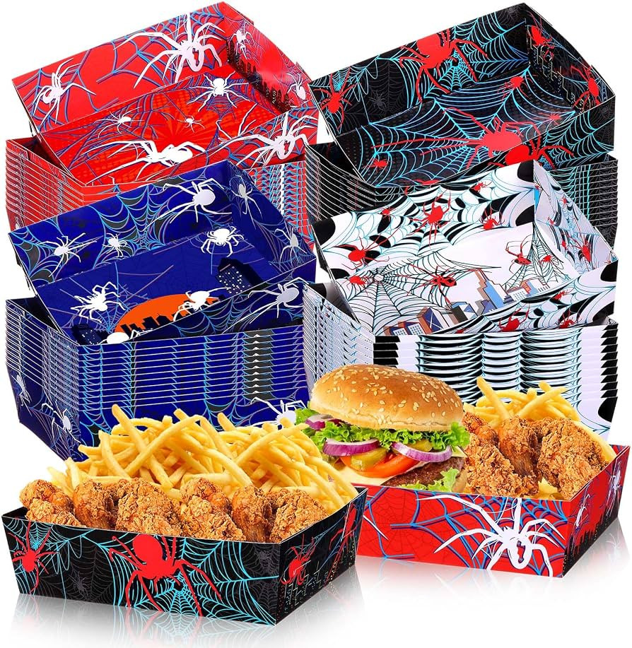 Sliner 48 Pcs Spider Theme Birthday Party Supplies 5Lb Large Food Trays Party Favors Food Boats S... | Amazon (US)