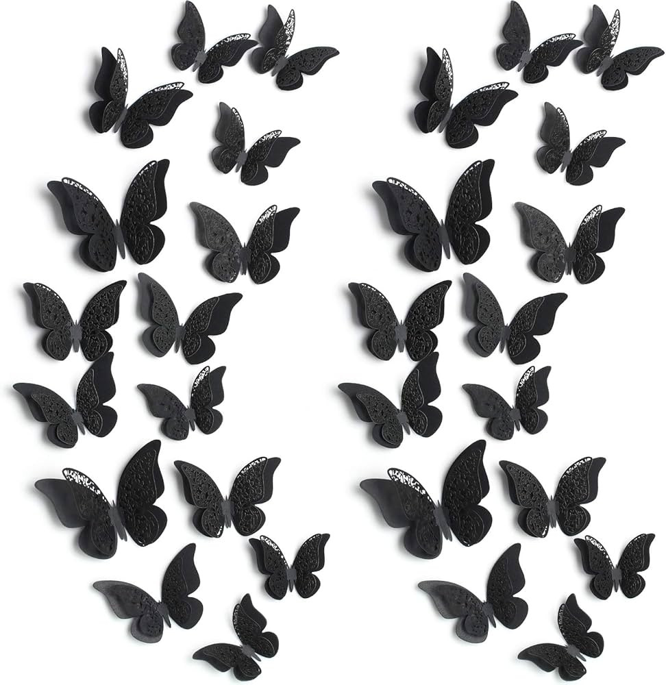 Outus 120 Pieces Black 3D Layered Butterfly Wall Decor Removable Butterfly Stickers Hollow Mural ... | Amazon (US)