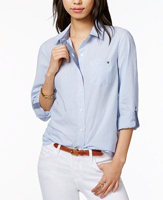 Tommy Hilfiger Cotton Pinstripe Shirt & Reviews - Tops - Women - Macy's | Macys (US)