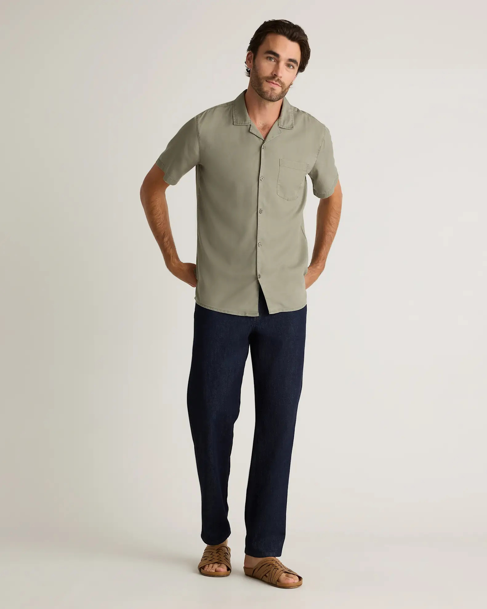 Vintage Wash Tencel Camp Shirt in Olive | Quince