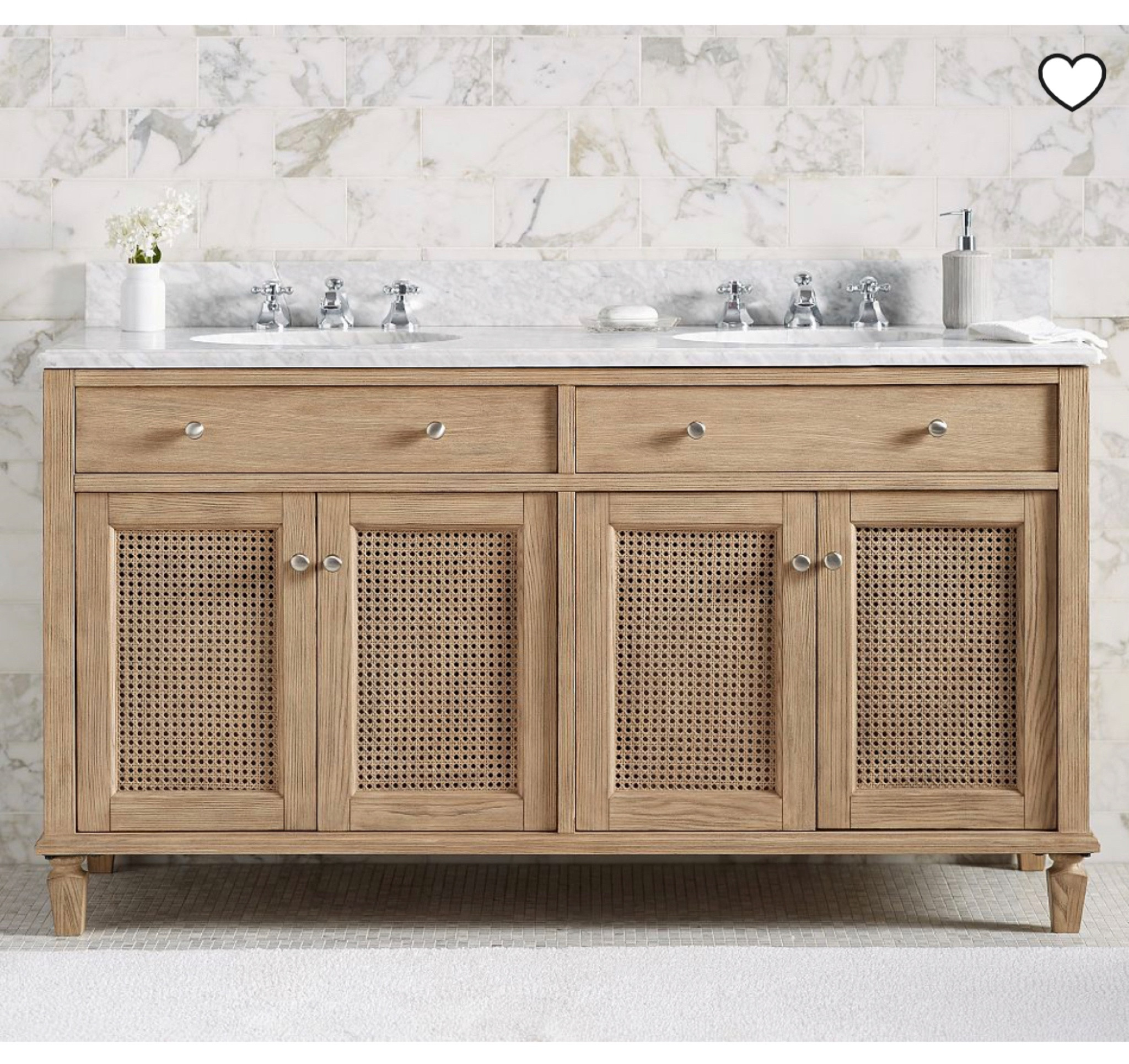 The most classic and versatile non-custom vanity — the Pottery Barn Sausalito. It comes with a marble top and looks way more expensive than it is. Also comes in white and various sizes to fit your bathroom no matter the size. Plus it’s on sale right now!

Shop the look✨



#LTKsalealert #LTKstyletip #LTKhome