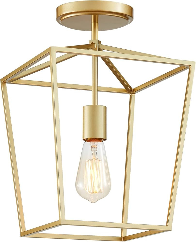 ANJIADENGSHI Ceiling Ceiling lamp 1 E26 Bulbs Lantern Pendant Light for Dining Room Kitchen, Gold... | Amazon (US)