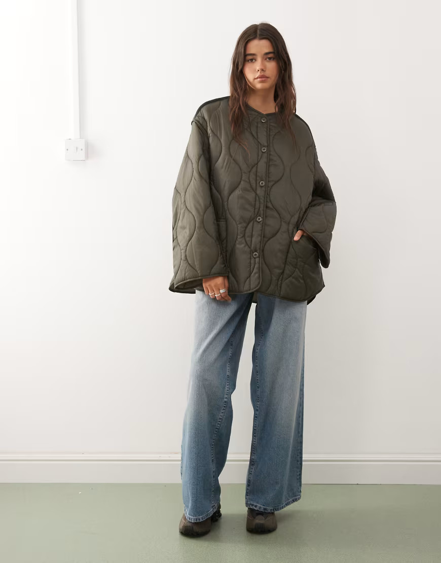 Weekday quilted jacket in khaki-Green | ASOS (Global)